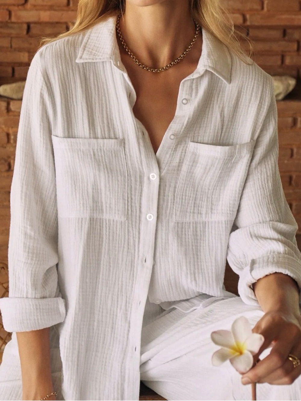 Z Supply White Textured Button-Up Top